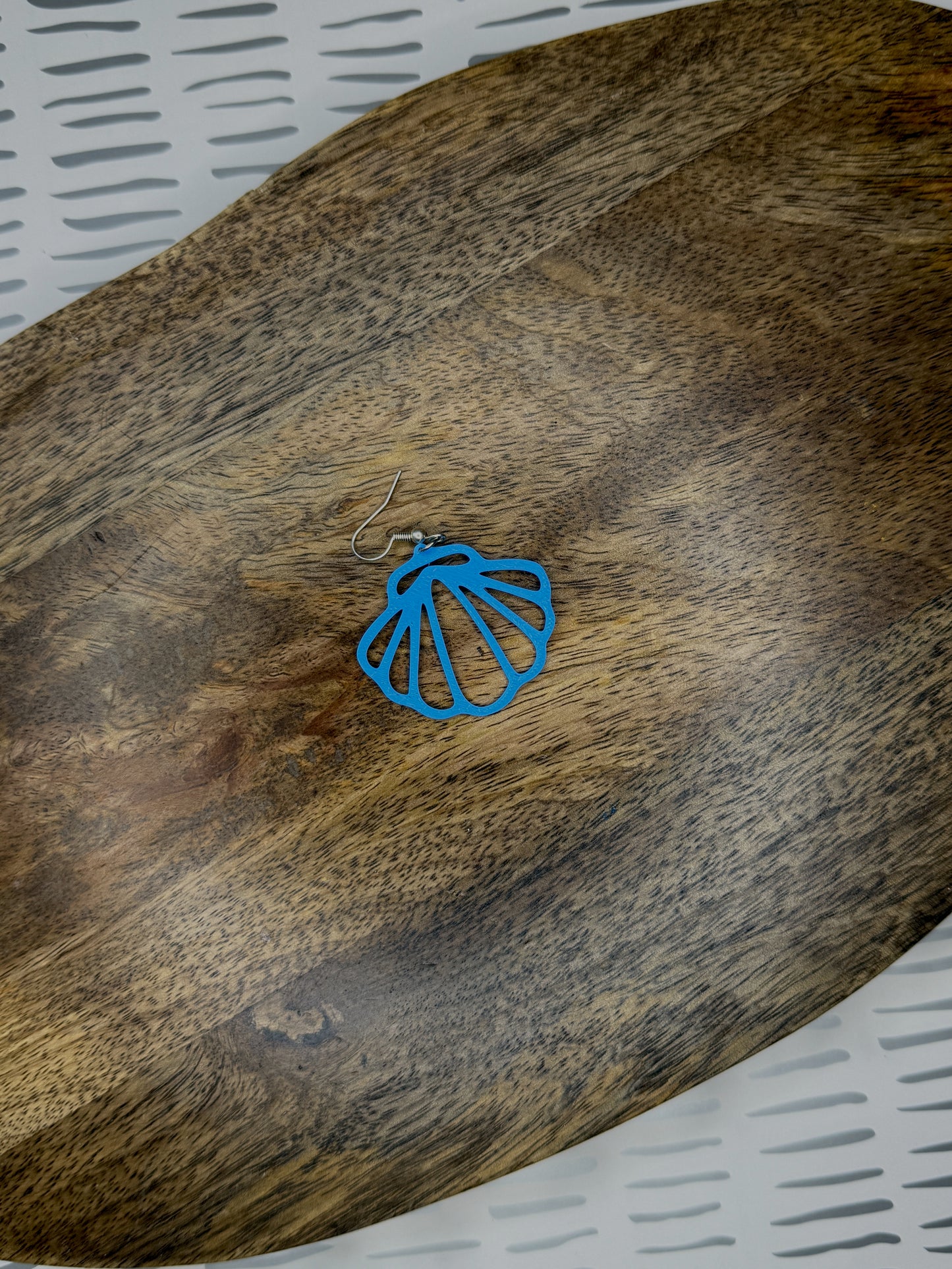Scallop Shell Earrings | Blue 3D Printed Ocean Jewelry | Lightweight Coastal Dangles
