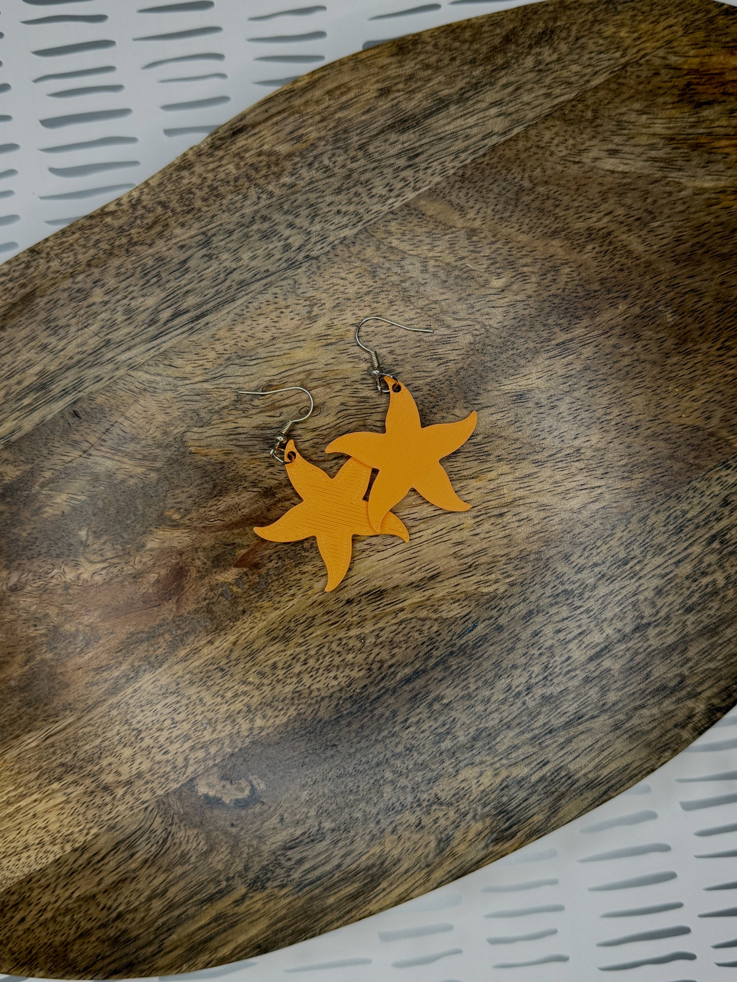 Starfish Earrings | 3D Printed Ocean Jewelry | Coastal Statement Earrings in Orange, Blue, or Pink