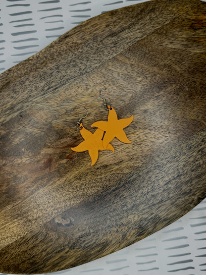 Starfish Earrings | 3D Printed Ocean Jewelry | Coastal Statement Earrings in Orange, Blue, or Pink