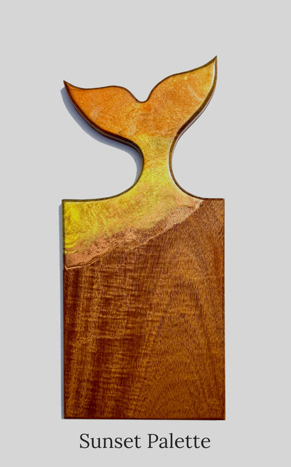 Whale Tail Serving Board | Handcrafted Mahogany & Resin | Custom Engraved Charcuterie Tray | Coastal Kitchen Statement