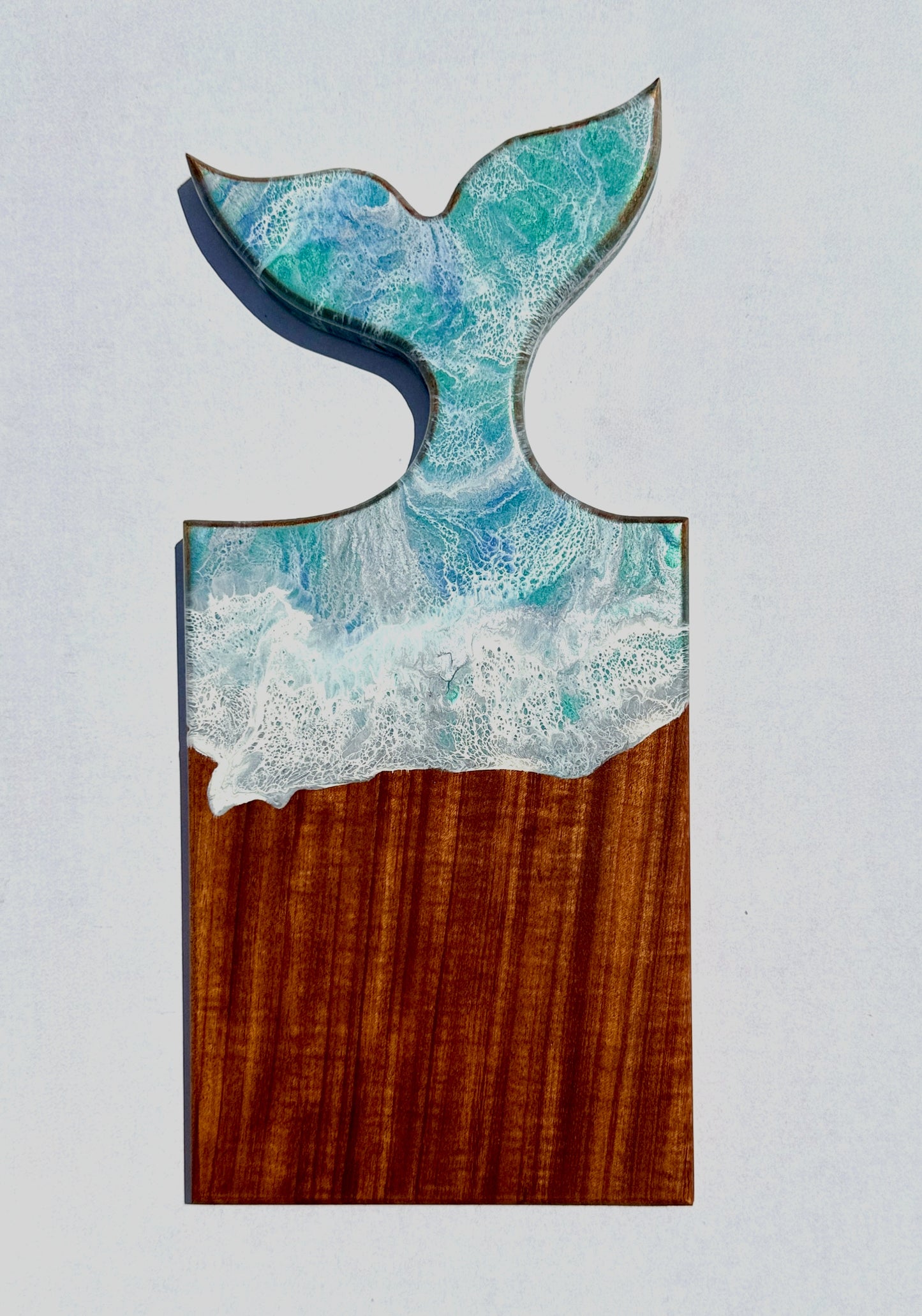 Whale Tail Serving Board | Handcrafted Mahogany & Resin | Custom Engraved Charcuterie Tray | Coastal Kitchen Statement